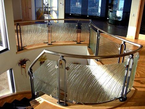 Distressed Stainless Steel and Glass Stair Railing