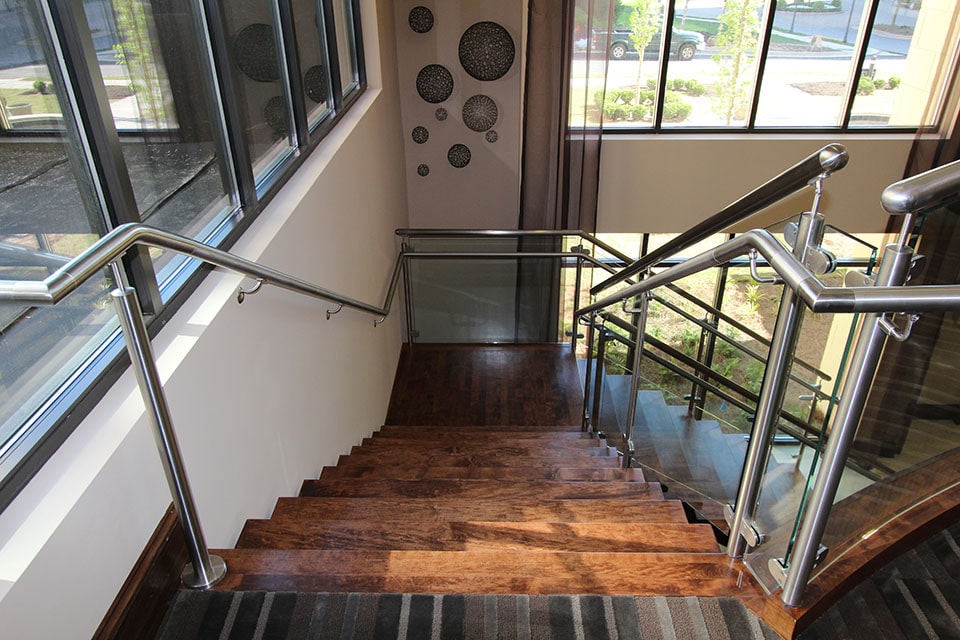 Stainless Steel and Glass Stair Railings on Straight Stairs