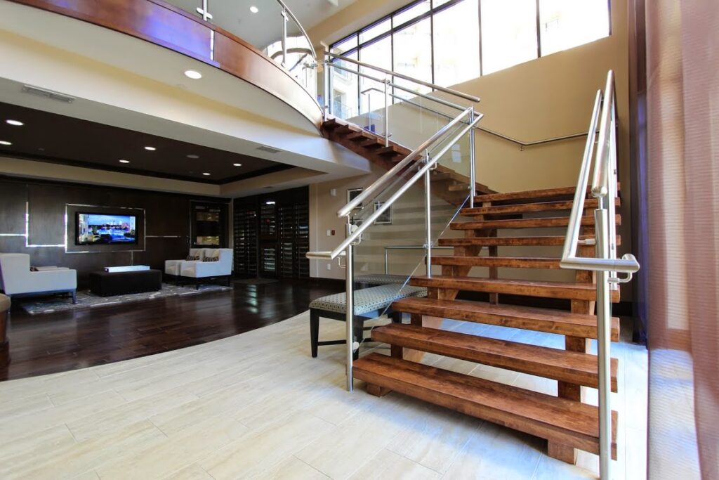 Stainless Steel and Glass Stair Railing on Open Risers