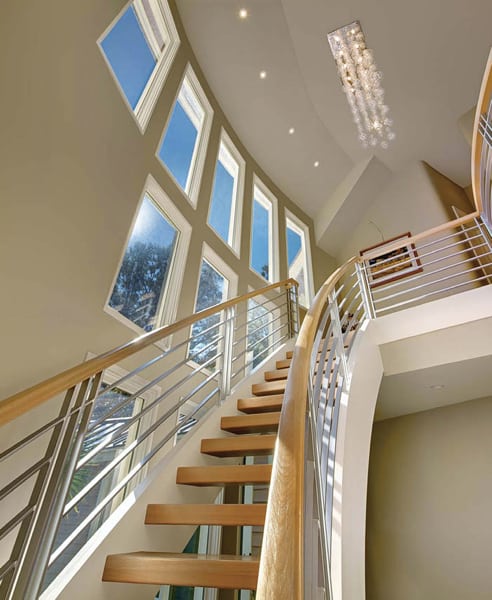 stainless steel and wood commercial contemporary stair railing