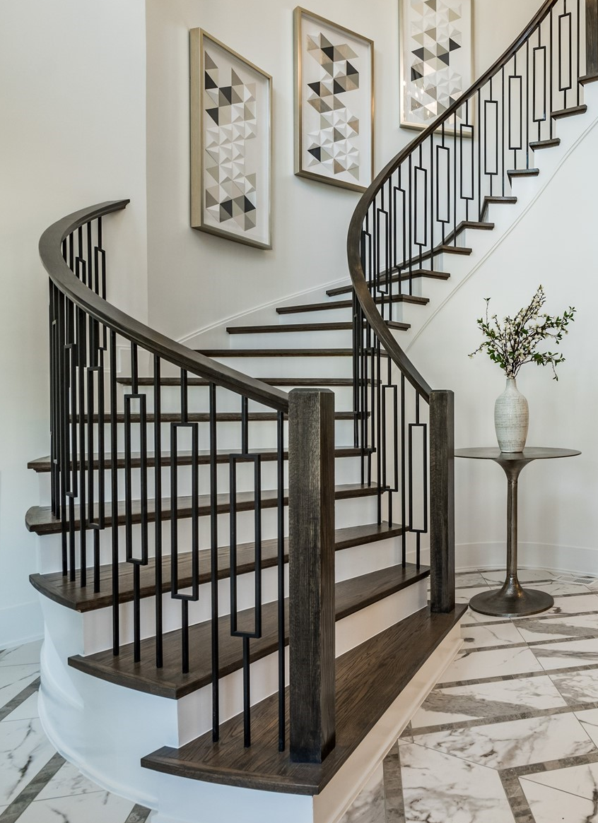 curved stairs with alto square newel post