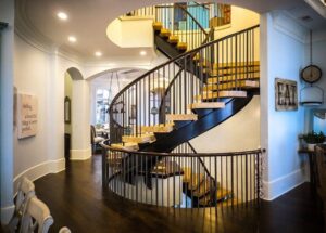 Monumental Multi-Level Floating Curved Staircase